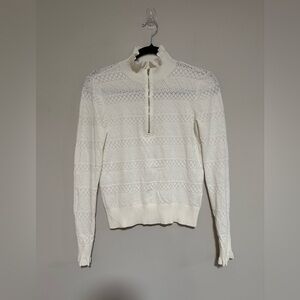 Veronica Beard White Pointelle 1/4 Zip Sweater Size Small Dainty Romantic